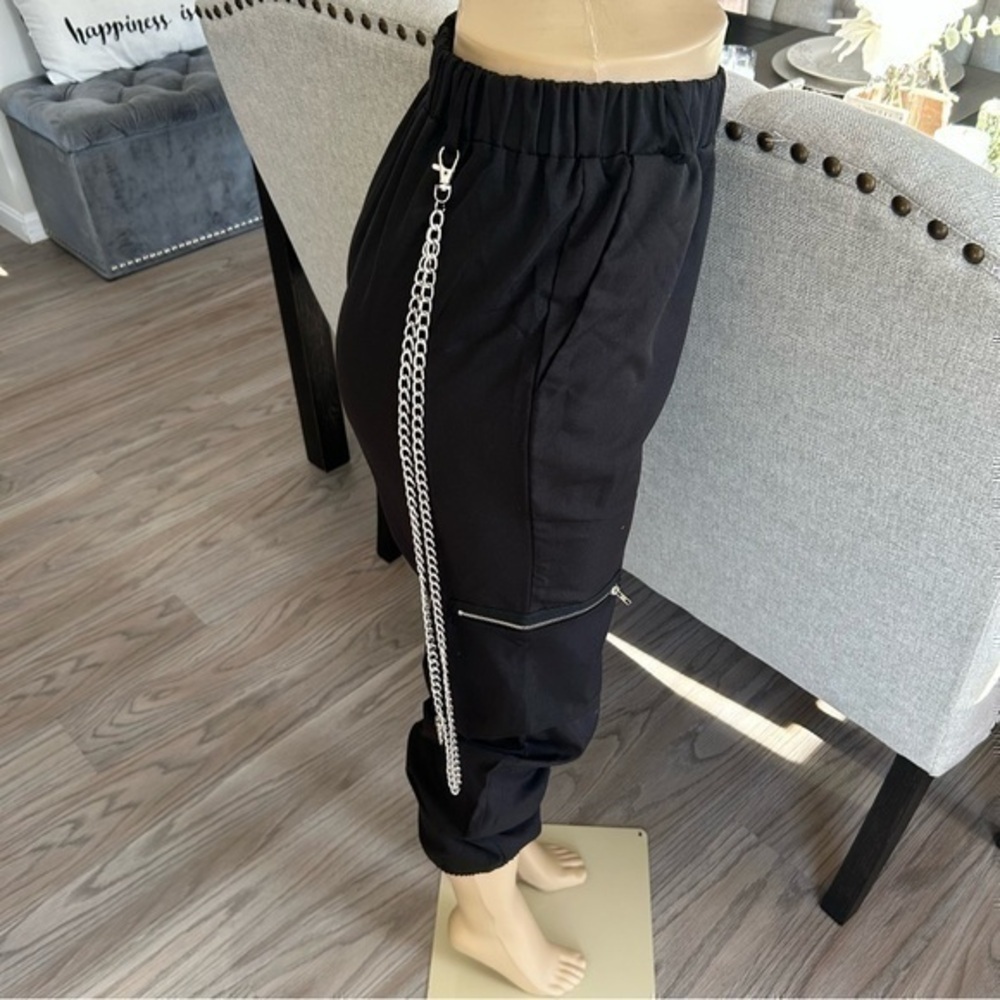 ๐NWT Romwe black punk rock chain black jogger slacks ๐ pants XS - Picture 11 of 16